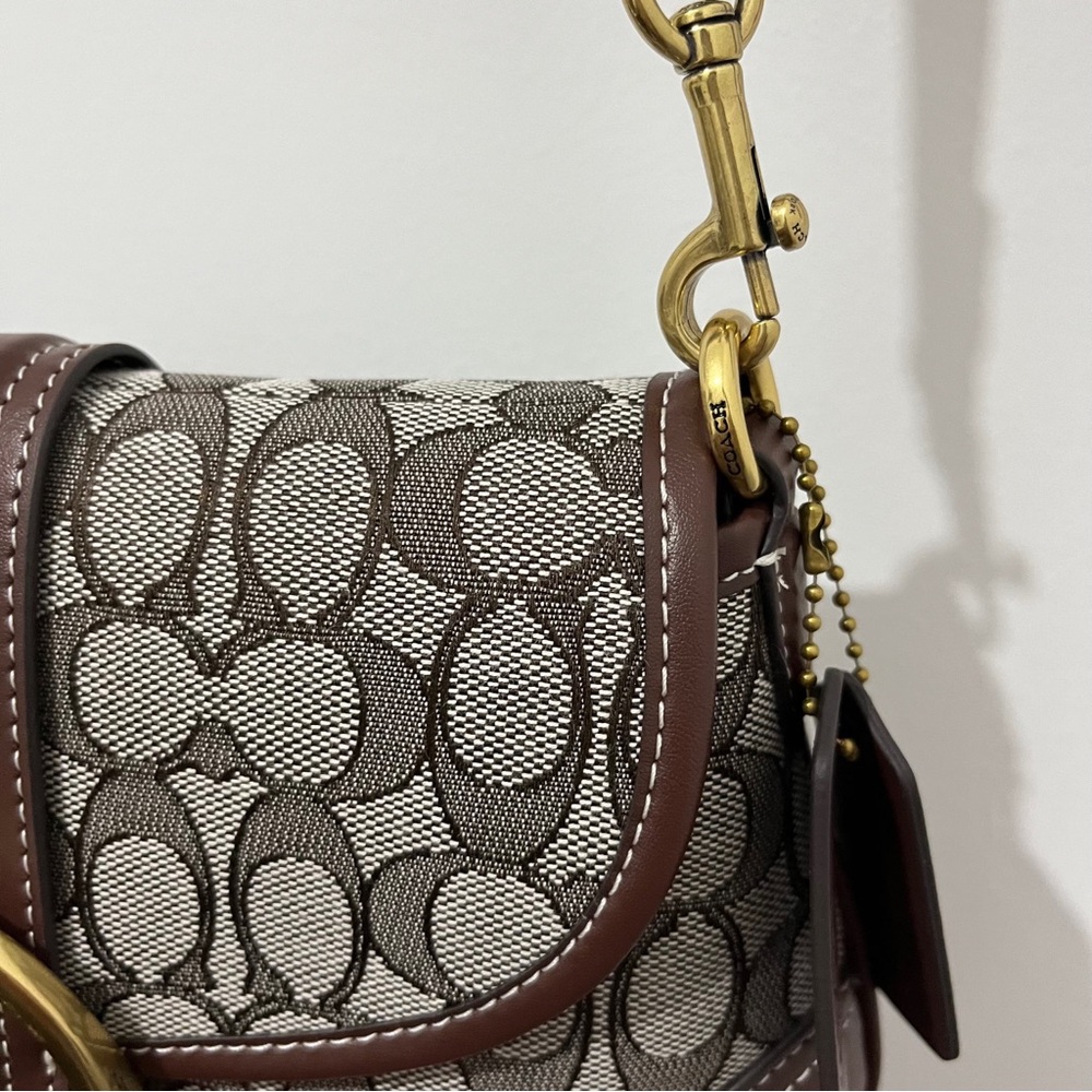 Coach Brown Signature Canvas Shoulder Bag with Leather Trim - Picture 3 of 11